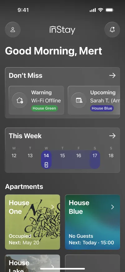 InStay UI Home Screen